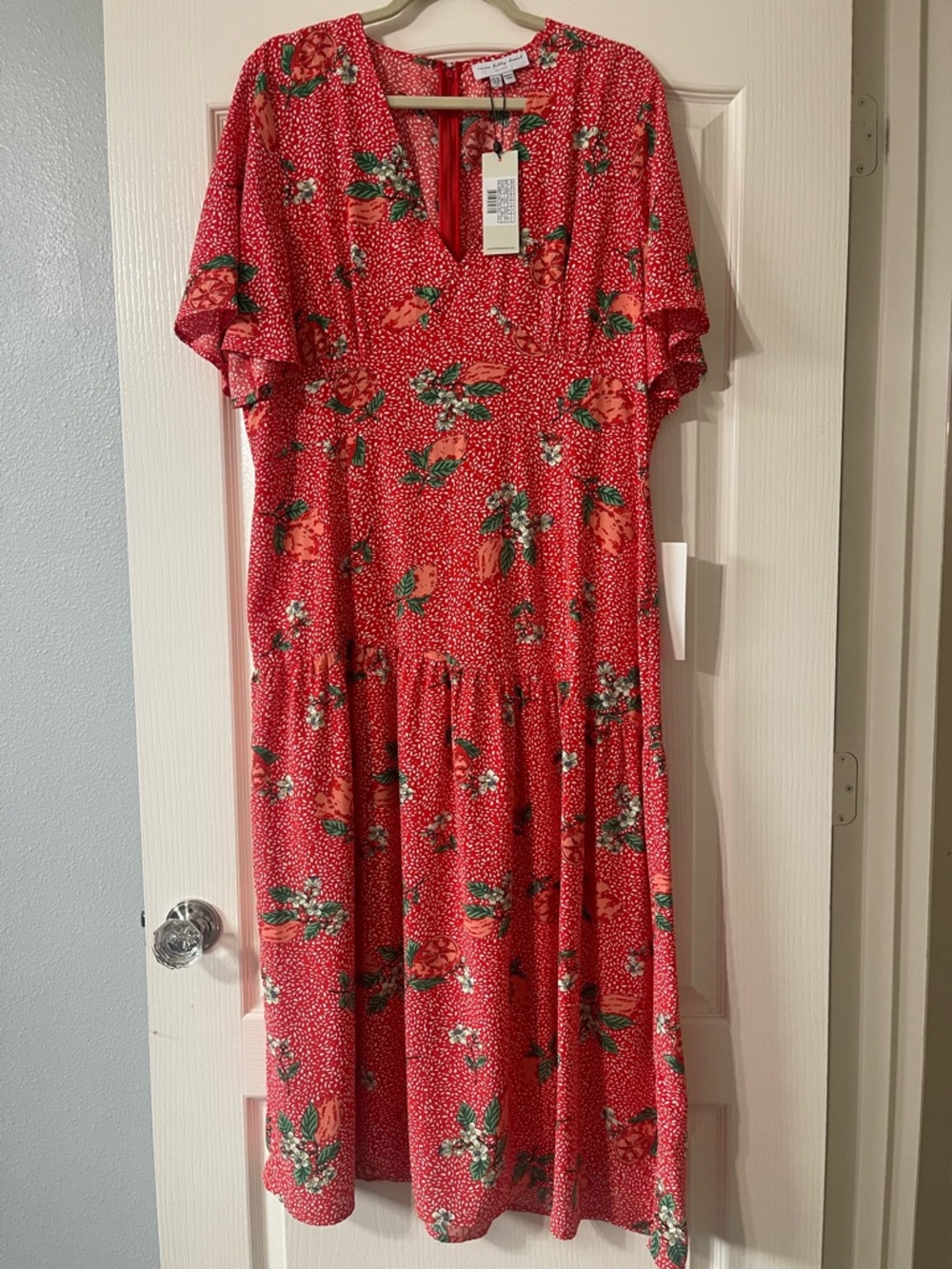Never Fully Dressed Red Lemon Print Dress Sz 16